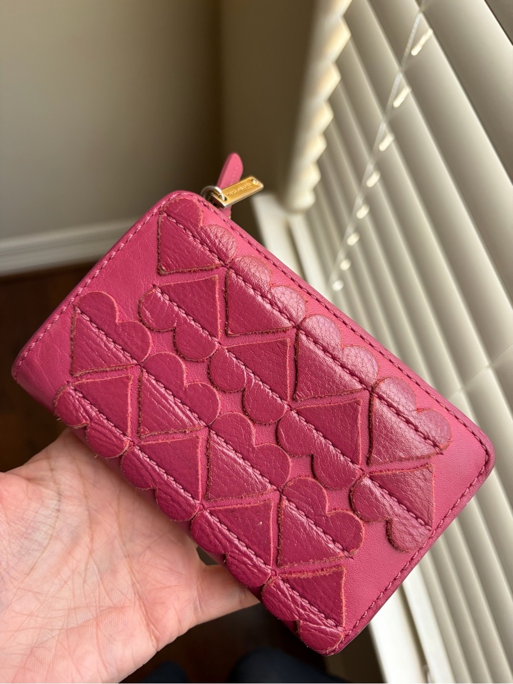 Marc Jacobs Pink Leather Bifold Zip Compartment Wallet w Heart Motif